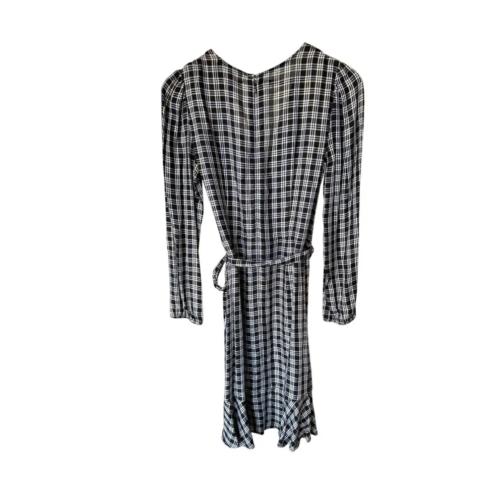 Tommy Hilfiger Women's Black White Plaid Long Sleeve Wrap Midi Dress Size 4 - Picture 2 of 8